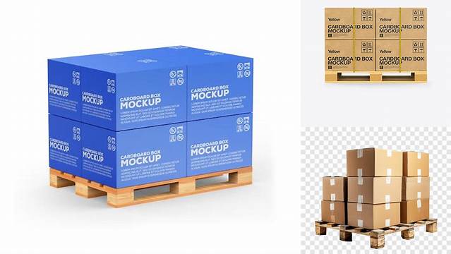 5294+ Wooden Pallet With 8 Cardboard Boxes PSD Mockup Side View Free PSD for Designers