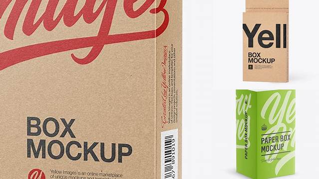 5305+ Kraft Box with Hang Tab PSD Mockup Half Side View Digital Resource Free Download