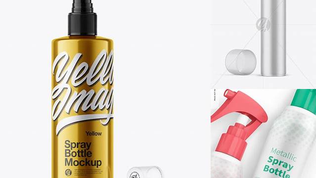 5306+ Opened Metallic Spray Bottle With Transparent ?ap PSD Mockup Easy-to-Edit PSD