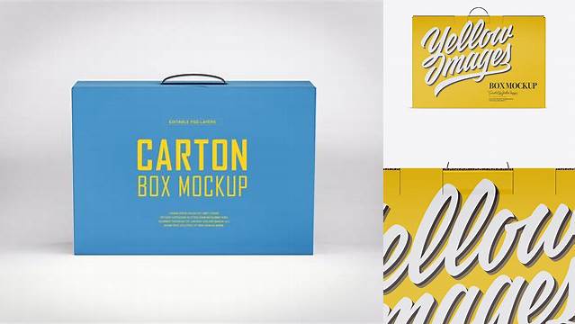 5309+ Glossy Carton Box With Handle PSD Mockup Frotn View Best for Showcase