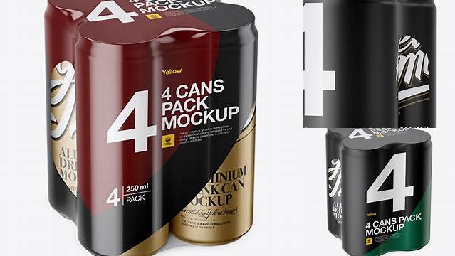 531+ 4 Cans in Matte Shrink Wrap PSD Mockup Half Side View High-Quality Creative PSD