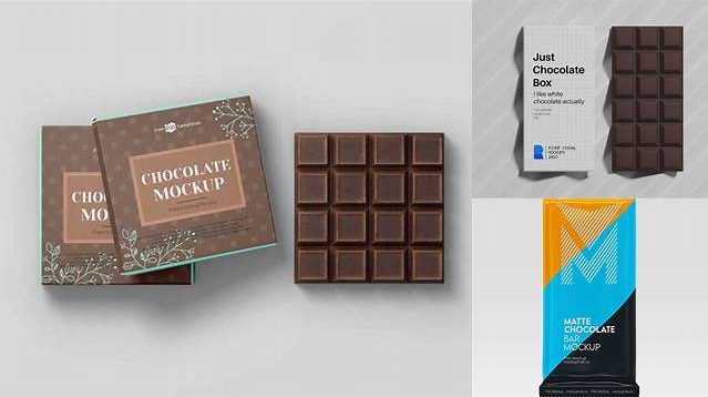 5310+ Matte Metal Square Chocolate Bar PSD Mockup Front View Fully Editable PSD Template