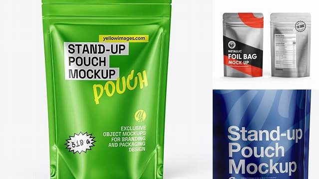 5311+ Metallic Stand-Up Pouch with Zipper PSD Mockup Half Side View Editable Photoshop File