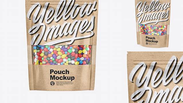 5318+ Kraft Stand-Up Pouch With Candies PSD Mockup Front View Custom Graphic Mockup File