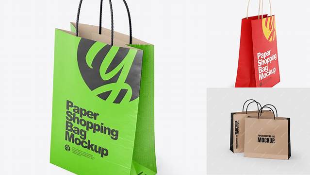 5319+ Matte Paper Shopping Bag PSD Mockup Half Side View Advanced Editable PSD