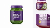 5325+ Baby Food Plum Puree Jar PSD Mockup High-Angle Shot Layered PSD File Free Download