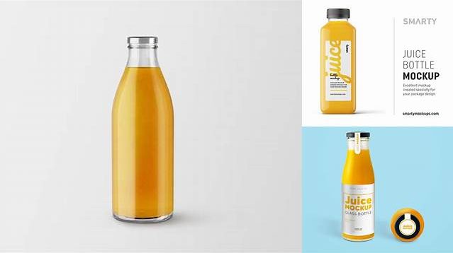 5325+ Glass Bottle with Orange Juice Mock-up Layered PSD File Free Download