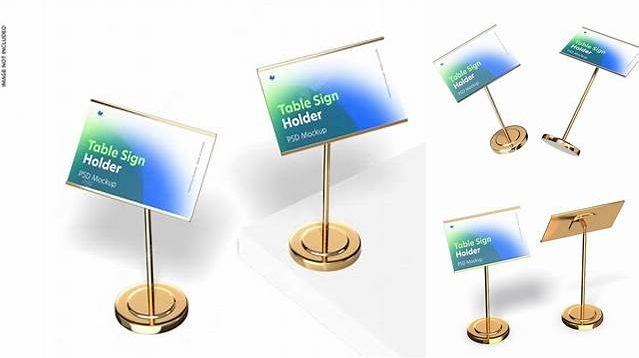 5327+ Table Sign with Metallic Holder PSD Mockup Stylish Free PSD