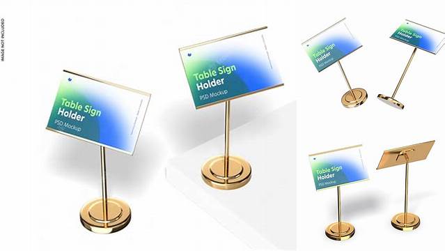 5327+ Table Sign with Metallic Holder PSD Mockup Stylish Free PSD