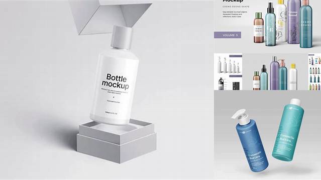 5334+ Cosmetic Bottle PSD Mockup Front View High-Angle Shot Download Customizable PSD