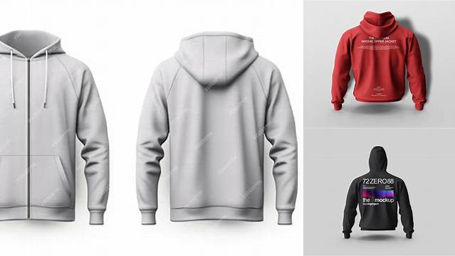 5334+ Hoodie with Zipper PSD Mockup Back View Digital Download PSD for Free