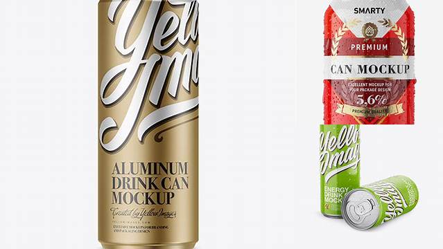 5334+ Two Glossy Aluminium Cans With Condensation PSD Mockup Fully Customizable Mockup PSD Free