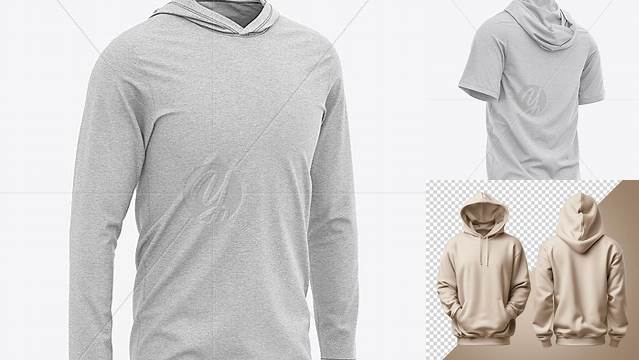 5335+ Men’s Heather Hooded T-shirt PSD Mockup Front Half-Side View Elegant Design Mockup PSD