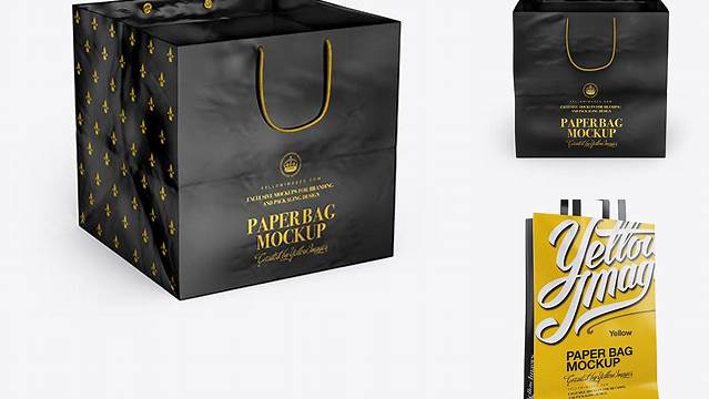 5338+ Square Glossy Paper Bag PSD Mockup Half Side View Smart Object-Based PSD Template Free