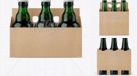 5343+ Kraft Paper 6 Pack Green Glass Bottle Carrier PSD Mockup Front View Download Now High-Quality PSD Template