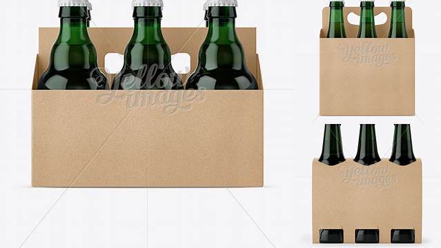 5343+ Kraft Paper 6 Pack Green Glass Bottle Carrier PSD Mockup Front View Download Now High-Quality PSD Template