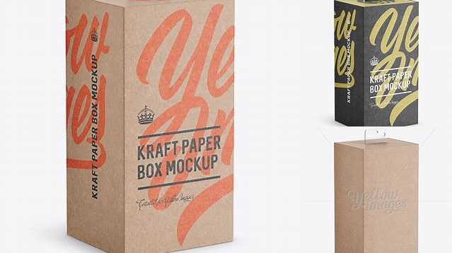 5351+ Kraft Carton Box with Hang Tab PSD Mockup Half Side View high-angle shot Smart PNG Image