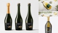 5354+ Frosted Green Glass Champagne Bottle PSD Mockup High-End Photoshop Mockup