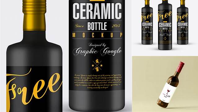 5354+ Textured Ceramic Bottle With Label PSD Mockup Advanced Editable PSD