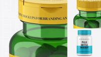 5355+ Green Pill Bottle PSD Mockup High-Angle Shot Premium Free Mockup PSD