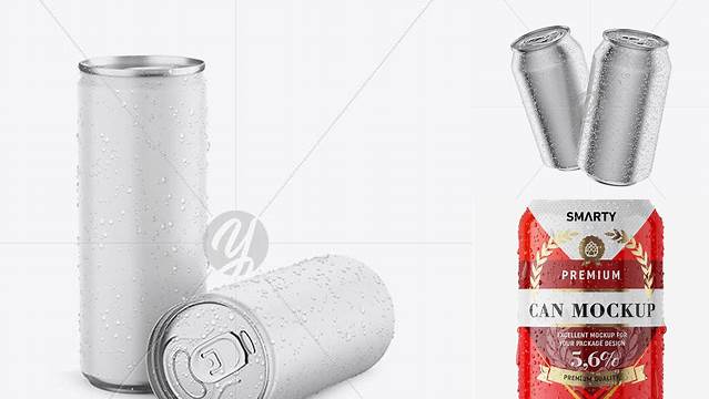 5355+ Two Matte Aluminium Cans With Condensation PSD Mockup Fully Editable PSD Template