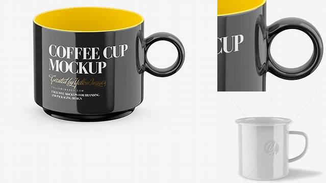 5356+ Glossy Metal Cup Front View High Angle Free Premium Photoshop Template Download