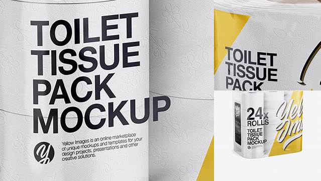 5358+ 24x Toilet Tissue Pack PSD Mockup Half Side View Elegant Free Graphic Resource