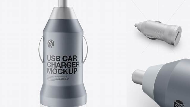 5362+ Matte Metallic USB Car Charger PSD Mockup Front View Advanced Editable Template Free