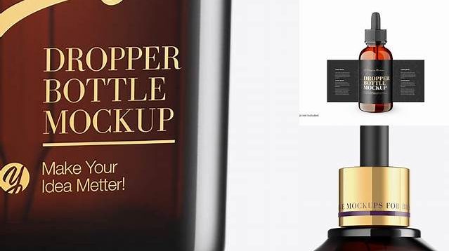 5365+ Square Amber Glass Bottle with Dropper PSD Mockup — Half Side View Easy Editable