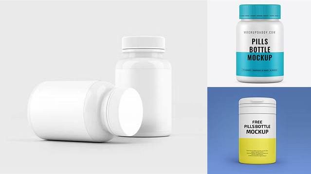 5375+ Blue Pill Bottle PSD Mockup Front View Elegant Free Graphic Resource