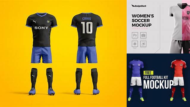 5380+ Women’s Full Soccer Kit PSD Mockup Front View Smart Object Free Photoshop File