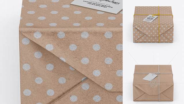 5381+ Kraft Paper Gift Packaging PSD Mockup Front View High Angle Shot Smart Object Free Photoshop File