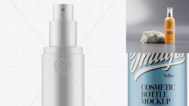 5381+ Matte Metallic Cosmetic Spray Bottle PSD Mockup Front View Easy-to-Use PSD Template