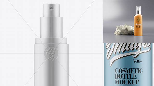 5381+ Matte Metallic Cosmetic Spray Bottle PSD Mockup Front View Easy-to-Use PSD Template