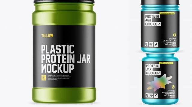 5384+ Matte Metallic Protein Jar With Paper Label PSD Mockup Free Creative Design