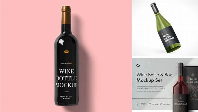 5385+ Wine Bottle HQ PSD Mockup Front View Free Downloadable PSD