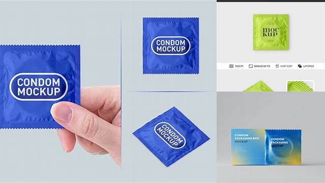 5387+ Kraft Paper Three Condom Packaging PSD Mockup Smart Layer Mockup Free