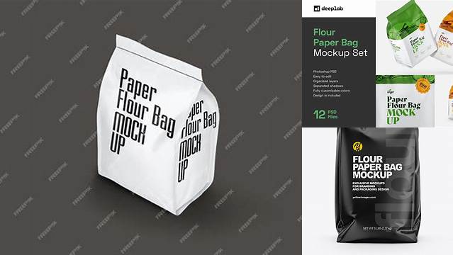 5397+ Paper Flour Bag PSD Mockup Half Side View Customizable PSD Templates