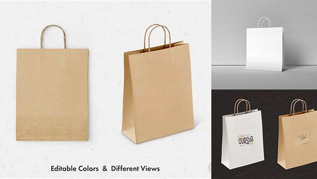 5398+ Stitched Paper Bag PSD Mockup Front View Modern Free PSD Template