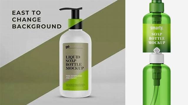 540+ Green Liquid Soap Bottle with Pump PSD Mockup Front View Editable Photoshop File