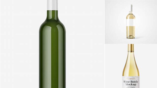 5402+ Green Glass Bottle with White Wine PSD Mockup Versatile Mockup for Designers