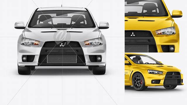 5406+ Mitsubishi Lancer Evolution X PSD Mockup Front View Premium Design Freebie