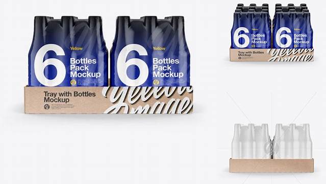 5407+ Kraft Tray with 6 Bottles Packs PSD Mockup Front View High-Angle Shot Unique Free Photoshop Files