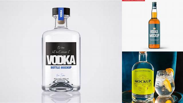 5414+ Square Glass Bottle with Vodka PSD Mockup Modern PSD Templates