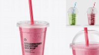 5417+ Plastic Cup with Strawberry Smoothie and Straw PSD Mockup Professional Graphic PSD Download