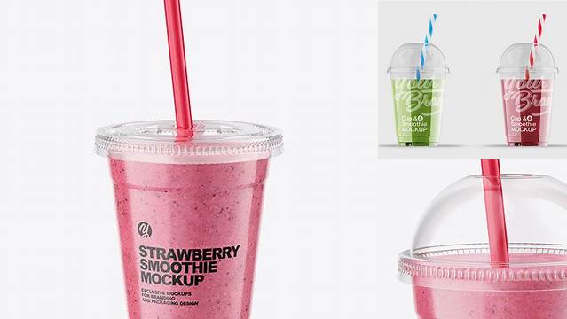 5417+ Plastic Cup with Strawberry Smoothie and Straw PSD Mockup Professional Graphic PSD Download