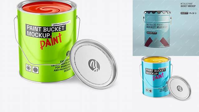 5419+ Opened Metallic Paint Bucket PSD Mockup Front View High Angle Shot Download Free Editable PSD Template