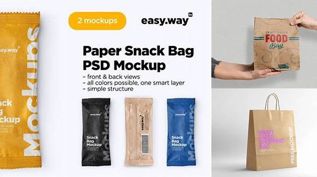 5425+ Kraft Snack Bag PSD Mockup Back View Smart Editable Design Mockup