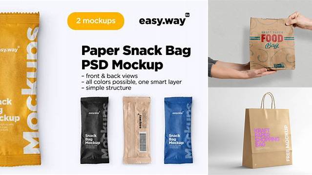 5425+ Kraft Snack Bag PSD Mockup Back View Smart Editable Design Mockup