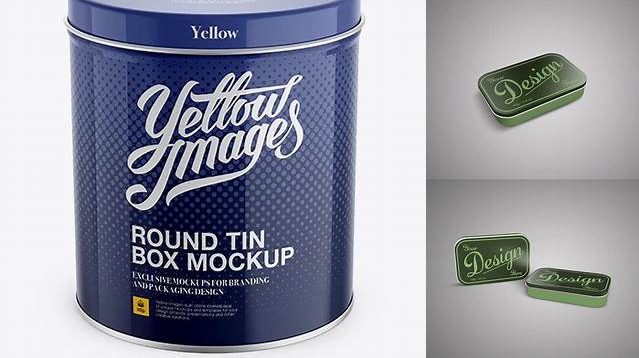 5425+ Small Round Tin Box PSD Mockup Up Front View High-Angle Shot Custom Graphic Resource Free Download